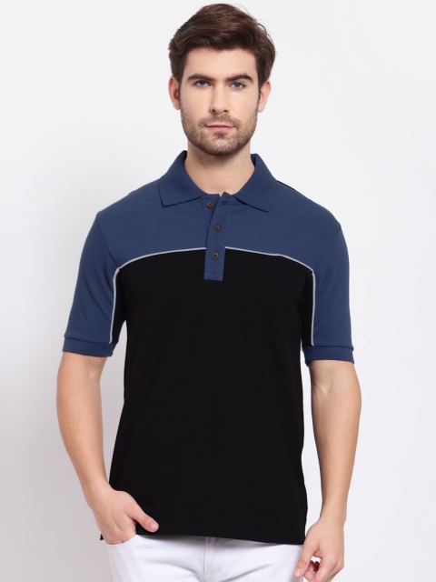 

Kalt Men Blue & Black Polo Collar T-shirt