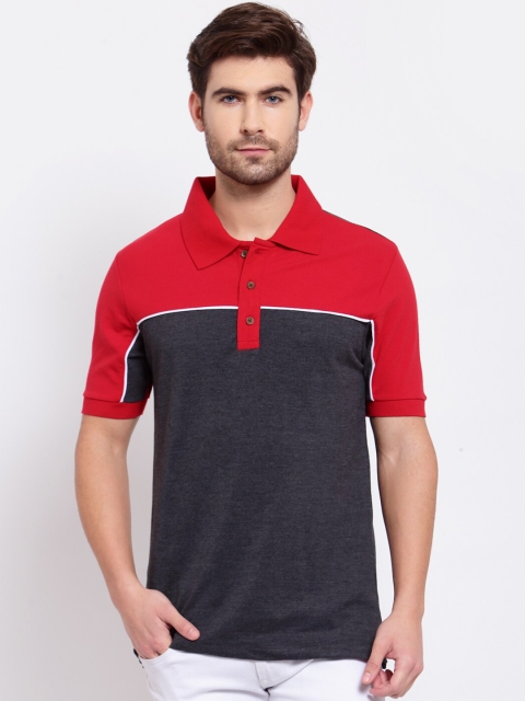 

Kalt Men Red & Navy Blue Polo Collar T-shirt