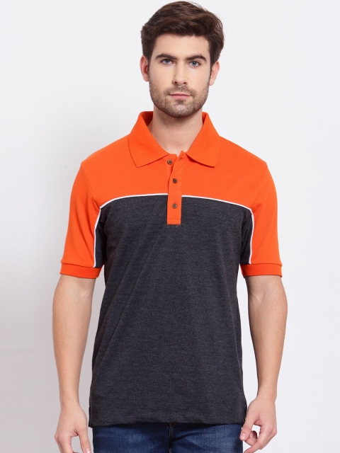 

Kalt Men Orange & Grey Plus Size Colour-Blocked Polo Collar T-shirt