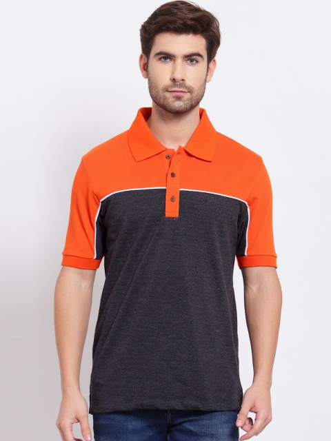 

Kalt Men Orange & Grey Colourblocked Polo Collar T-shirt