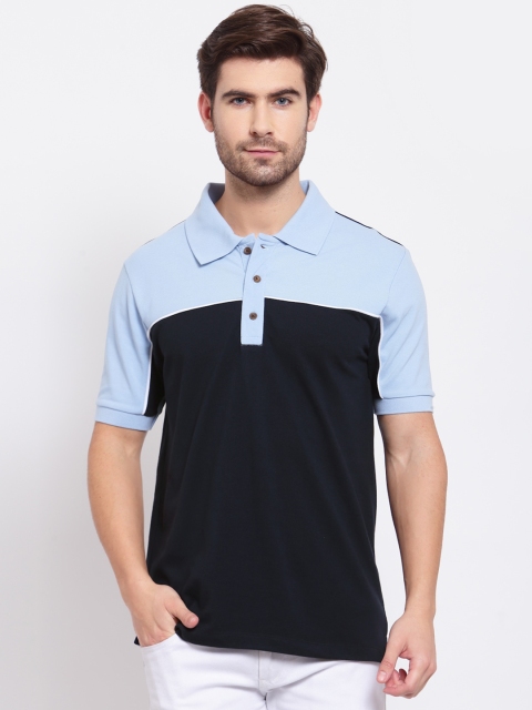 

Kalt Men Navy Blue & Turquoise Blue Colourblocked Polo Collar T-shirt