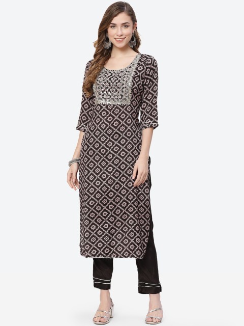 

Meena Bazaar Women Black & Pink Floral Printed Kurta With Trousers