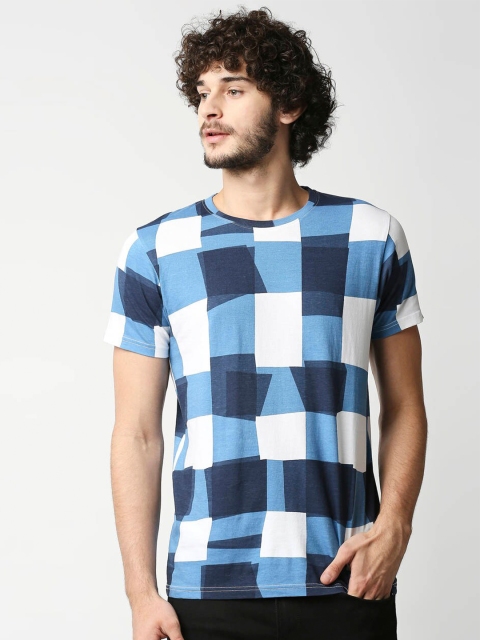 

Pepe Jeans Men Blue Checked Pockets Slim Fit T-shirt