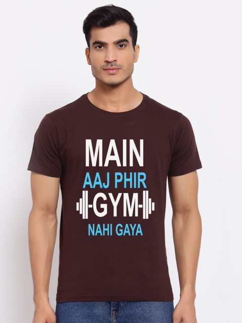 

FERANOID Men Brown Typography Printed Bio Finish Training or Gym T-shirt