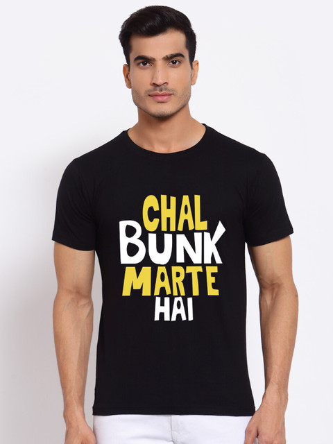 

FERANOID Men Black Typography Printed Bio Finish Pockets T-shirt