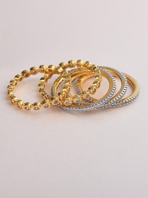 

Tistabene Set Of 5 Gold Toned & White International Diamonds Stackable Bands