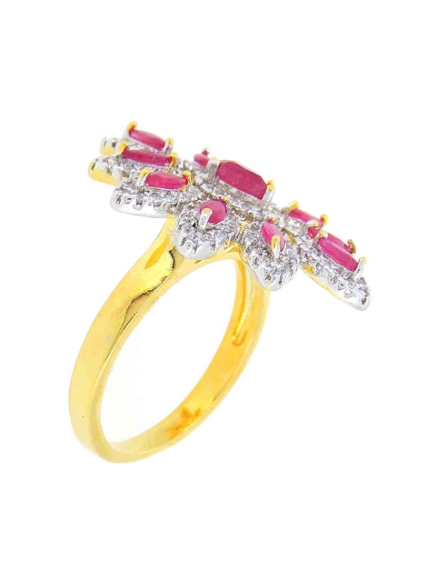 

Tistabene Women Gold-Plated Pink Stone Studded Floral Ring