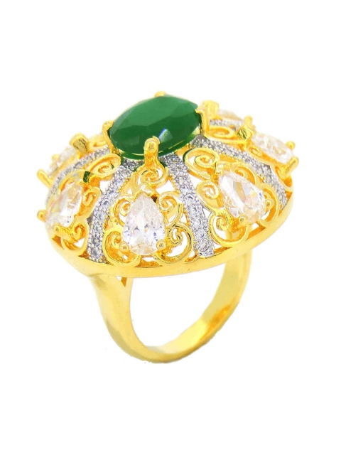 

Tistabene Gold-Plated & Green Stone-Studded Cocktail Finger Ring