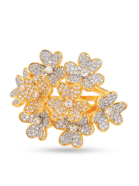 

Tistabene White & Gold-Plated Floral Stone Studded Ring