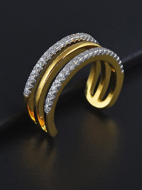 

Tistabene Women White Stone Studded Contemporary Rose Gold Plated Half Band Ring