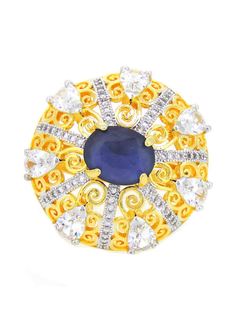 

Tistabene Gold-Plated Navy Blue Traditional Coloured Stones Cocktail Ring