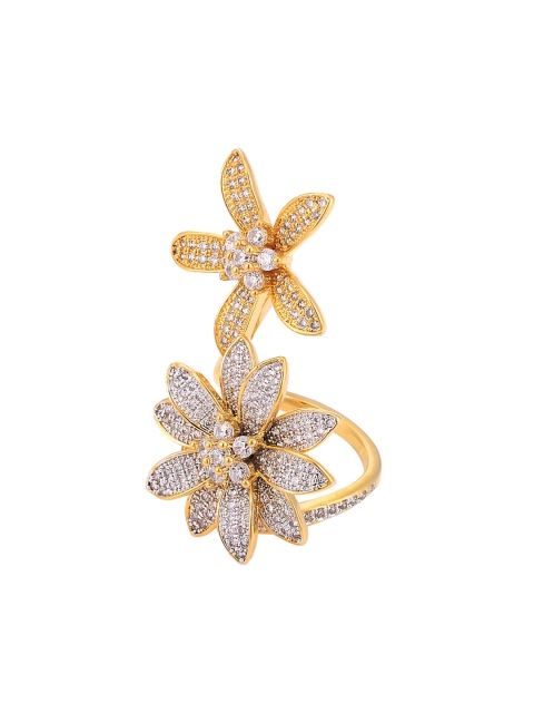 

Tistabene Women White Gold-Plated Floral CZ Stone -Studded Ring