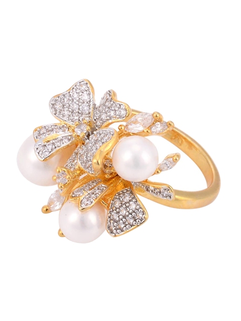 

Tistabene White Gold-Plated Floral Pearl Designer Cocktail Ring