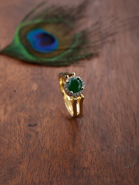 

Tistabene Green & Gold-Plated Classic International Cocktail Ring