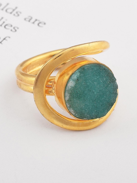 

Tistabene Gold-Plated & Green Stone Studded Designer Cocktail Ring