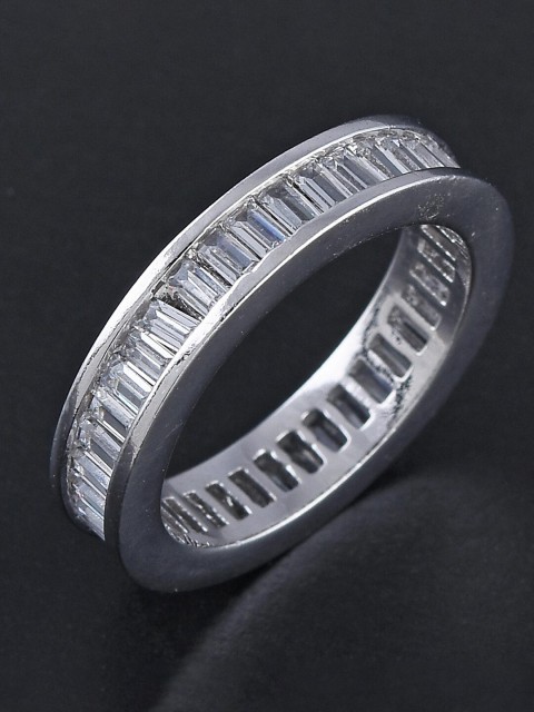 

Tistabene Rhodium-Plated Silver-Toned Stone-Studded Classic Band Ring
