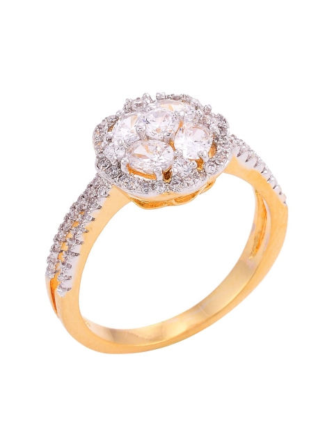 

Tistabene Women White & Gold-Plated Floral Cubic Zirconia Stone Studded Ring