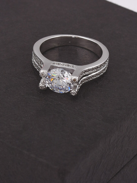 

Tistabene White Contemporary Designer Shank Rhodium Solitaire Ring