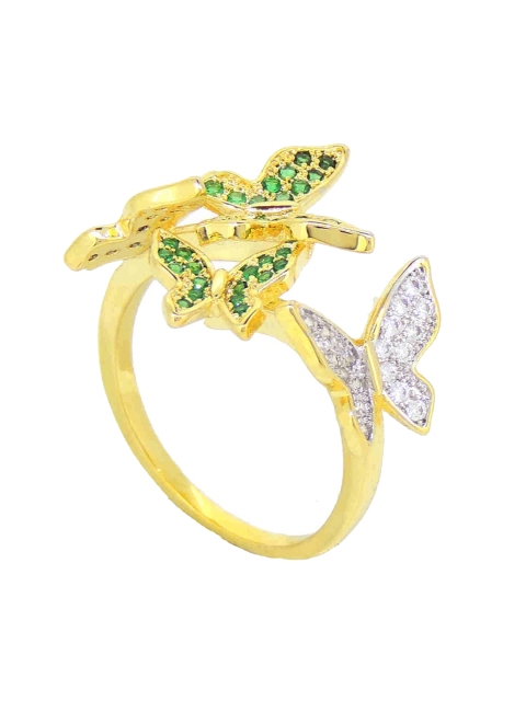 

Tistabene Green & White Gold-Plated Butterfly Shaped Stone-Studded Cocktail Finger Ring