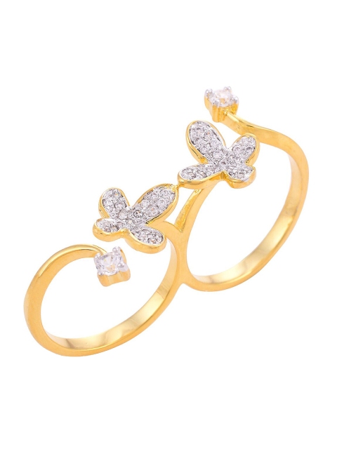 

Tistabene White & Gold-Plated Floral Stone Studded Two Fingers Ring