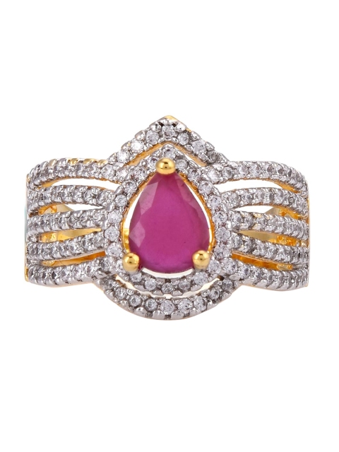 

Tistabene Women Ruby & American Diamond Studded Contemporary Casual Ring, Red