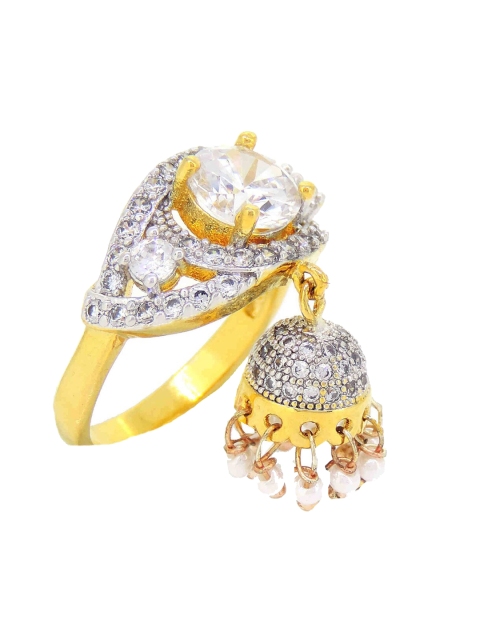 

Tistabene Gold Toned & White Traditional Indo Western Modern Cluster Ring