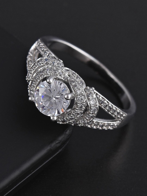 

Tistabene White Silver-Plated Contemporary Solitaire Ring