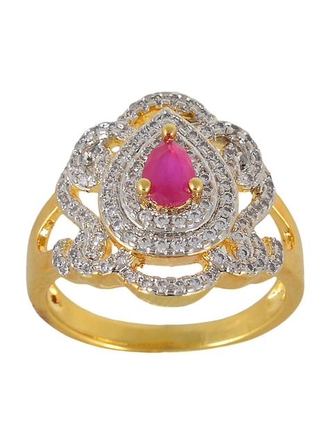 

Tistabene White & Ruby Stone Studded Gold-Plated Contemporary Cocktail Ring, Pink