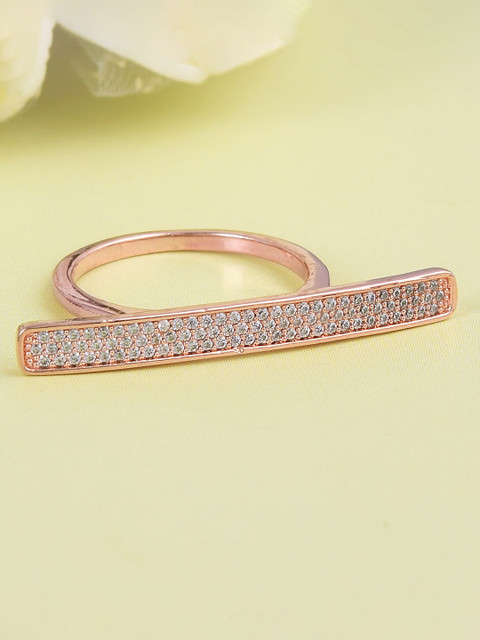 

Tistabene Rose Gold Plated & White Stone Studded Long Contemporary Cocktail Ring