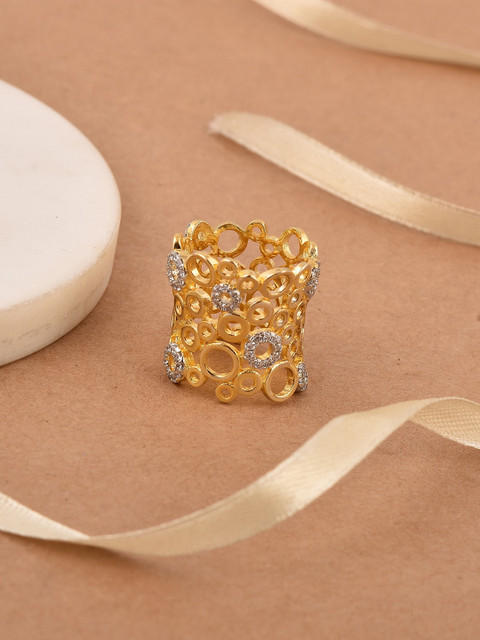 

Tistabene Gold Toned Contemporary International Diamonds Cocktail Ring