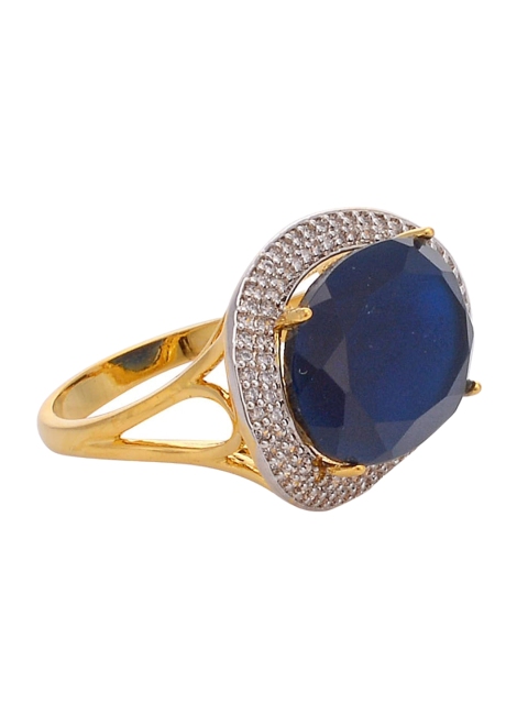 

Tistabene Navy Blue & White Gold Plated Contemporary Oval Stone Studded Cocktail Ring