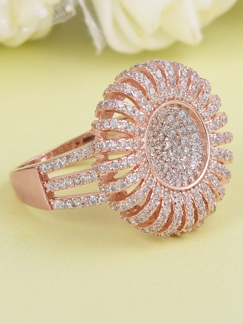 

Tistabene White Rose Gold-Plated Pave American Diamonds Cocktail Ring