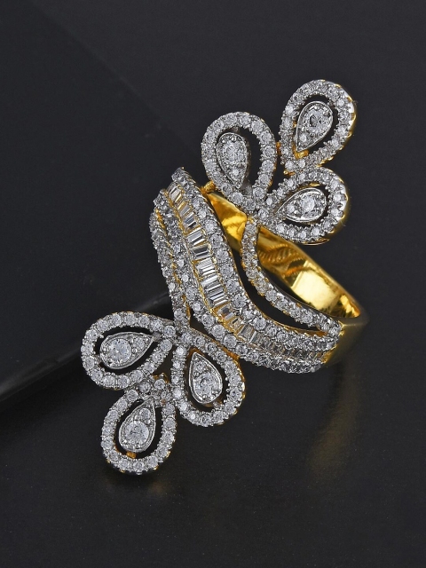

Tistabene White & Gold-Plated Floral Stone Studded Ring