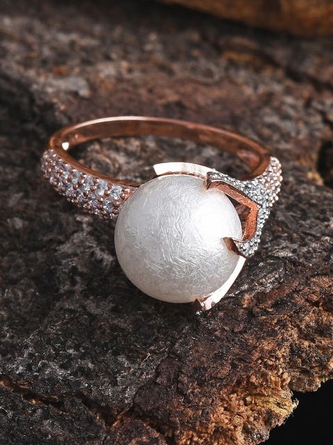 

Tistabene Rose Gold Plated & White Pearl Designer Cocktail Ring