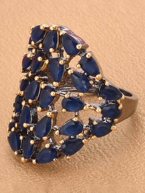 

Tistabene Navy Blue Rhodium-Plated Stone Cocktail Ring