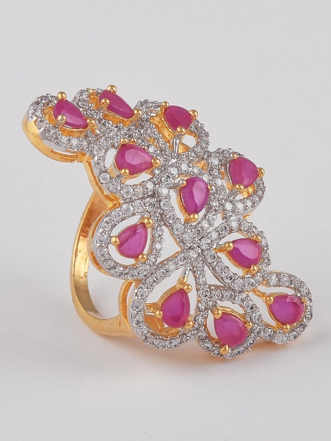 

Tistabene Red & Gold-Plated Stone Studded Ring