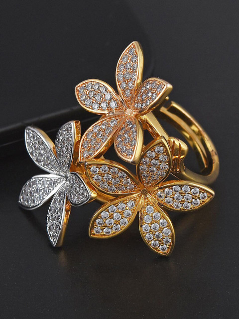 

Tistabene Women White Designer Three Flower Cocktail Ring