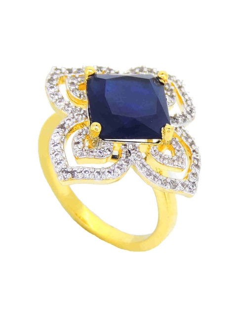 

Tistabene Blue & Gold-Toned Floral International Diamonds Cocktail Ring