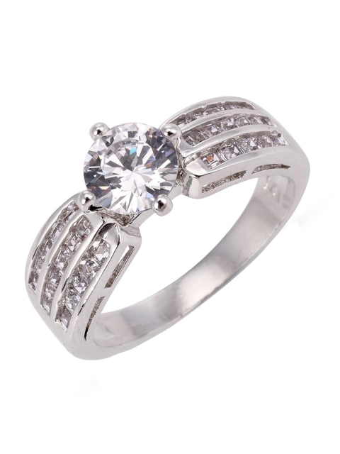 

Tistabene Rhodium-Plated White CZ-Studded Contemporary Solitaire Ring