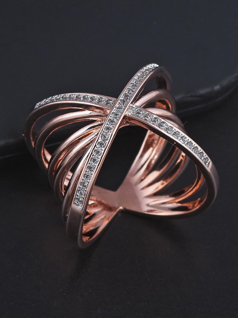 

Tistabene Women White & Rose Gold-Plated CZ-Stone Studded Finger Ring