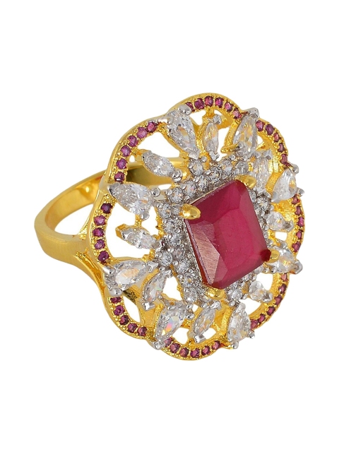 

Tistabene Gold-Plated Pink & White Stone-Studded Floral Cocktail Ring