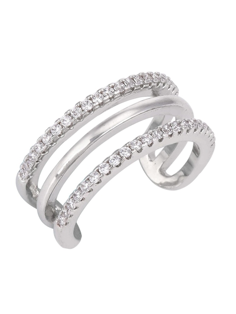 

Tistabene Rhodium-Plated Contemporary CZ Studded Half Band Ring, White