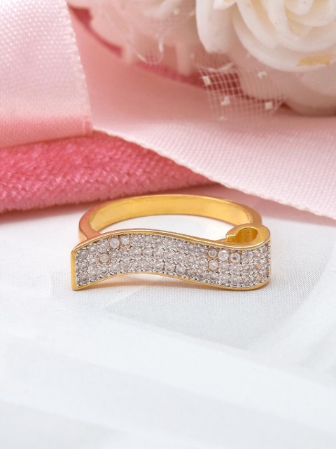 

Tistabene Women White Wavy Designer Pave Two Tone Plated Ring