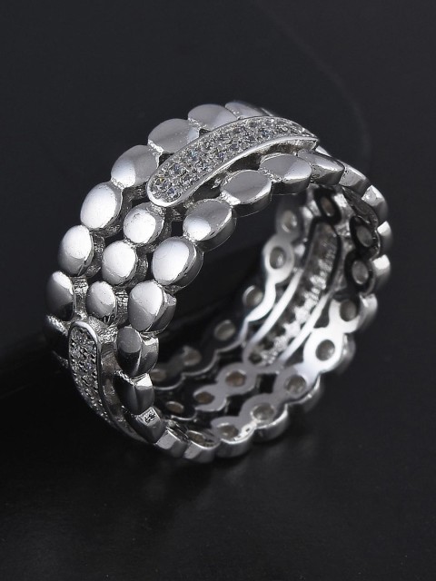 

Tistabene Silver-Toned & White Stone Studded Rhodium Plated Band