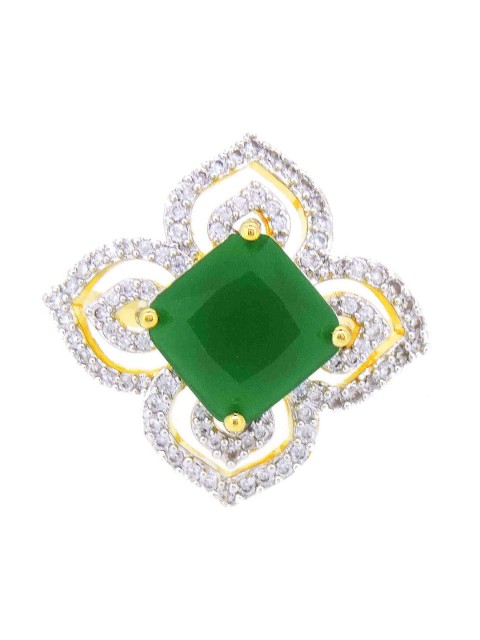 

Tistabene Green & Gold-Toned Floral International Diamonds Cocktail Ring