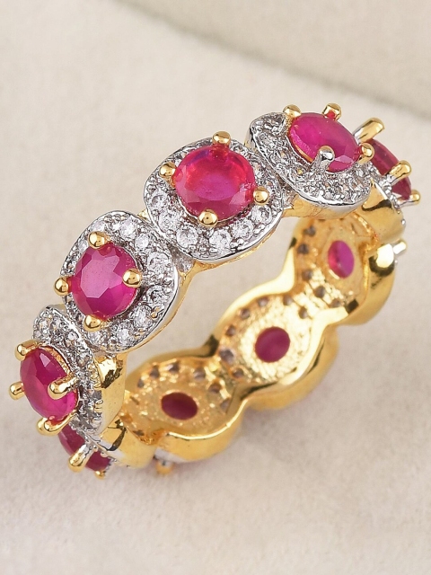 

Tistabene Gold-Plated Pink & White Stone-Studded Classic Modern Band Ring