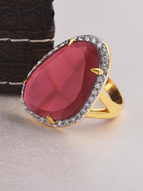 

Tistabene Gold-Plated & Red Stone Studded Contemporary Finger Ring