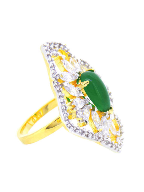 

Tistabene Green & Gold-Plated Floral International Diamonds Stones Cocktail Ring