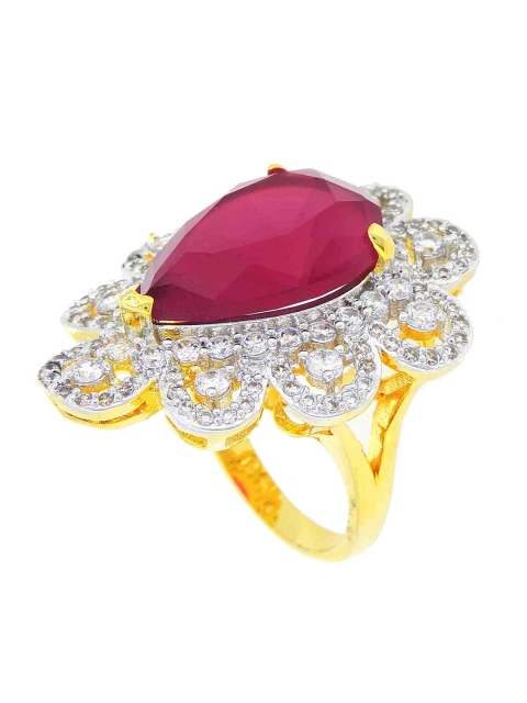 

Tistabene Gold-Plated & Pink Stone Studded Floral Cocktail Ring