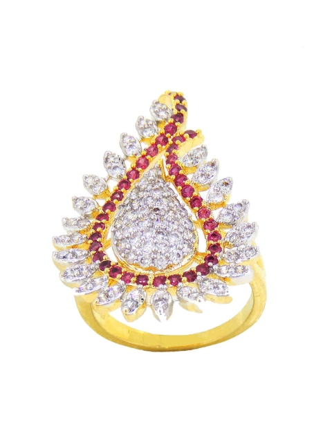 

Tistabene Red & Gold-Toned International Diamond Cocktail Ring